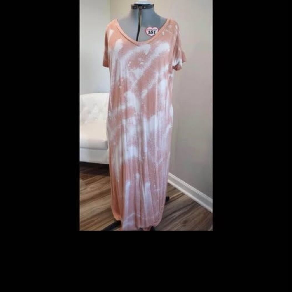 2X maxi dress Zenana Outfitter bleached Slit On Side w/pockets 25'p-p 46"L C7306 - Picture 2 of 6